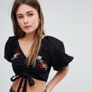 ASOS Boohoo floral embroidered ruched crop top